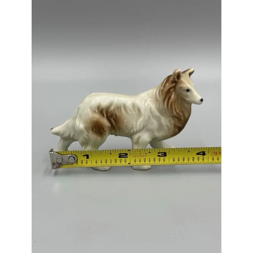 Vintage Porcelain Collie Figurine Glossy Brown Dog 3.5” Long